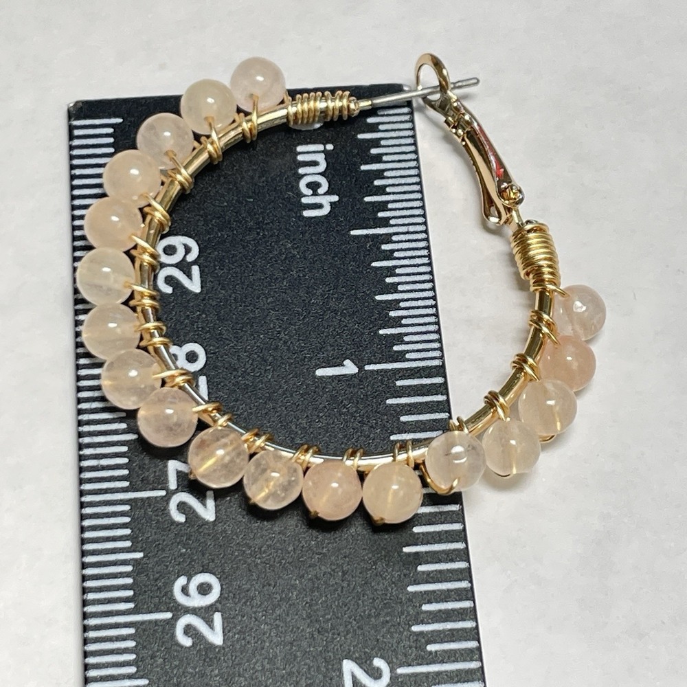 New Parfois Rose Quartz Stone Beaded Hoop Gold Earrings - Picture 5 of 5
